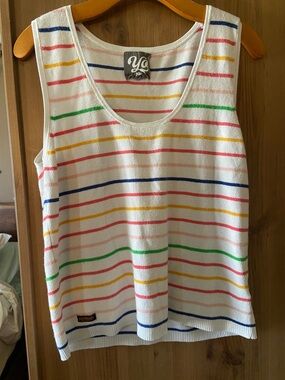 Yo Colorado Pastel Striped White Tank Top L GUC